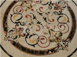 Garden Emperador Rojo Marble Medallion Inlay Waterjet Art