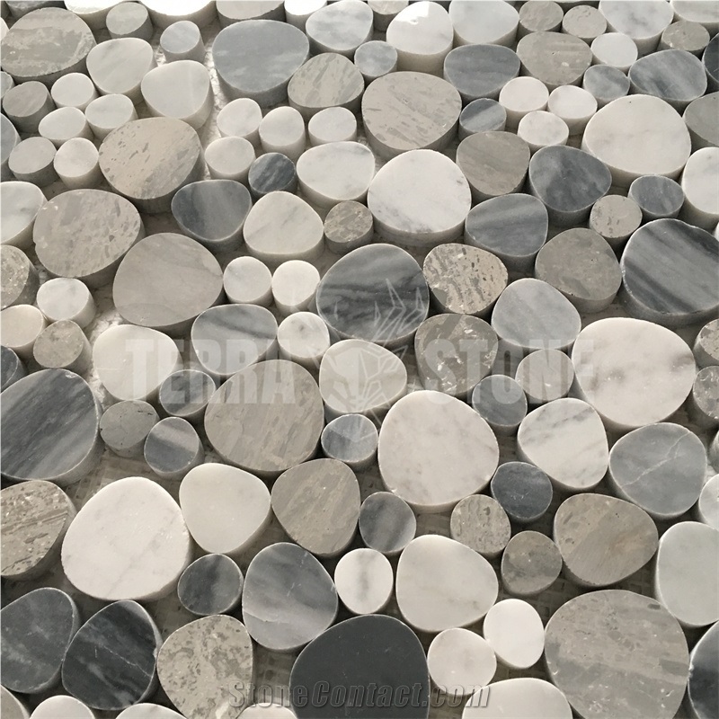 Gray And White Marble Pebble Mosaic Tile Polished Bathroom