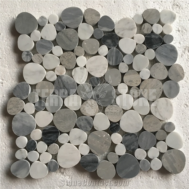 Gray And White Marble Pebble Mosaic Tile Polished Bathroom