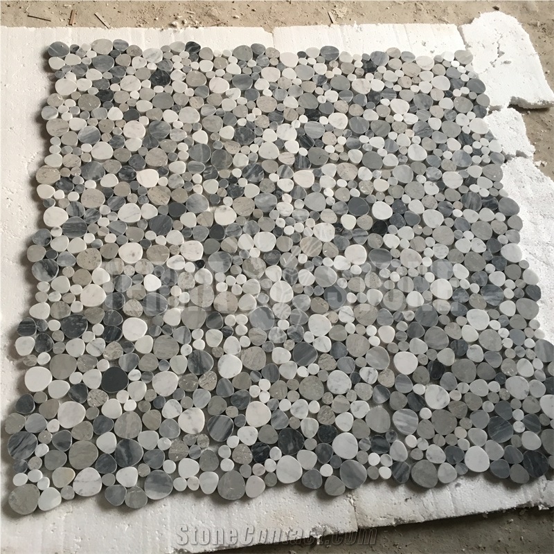 Gray And White Marble Pebble Mosaic Tile Polished Bathroom