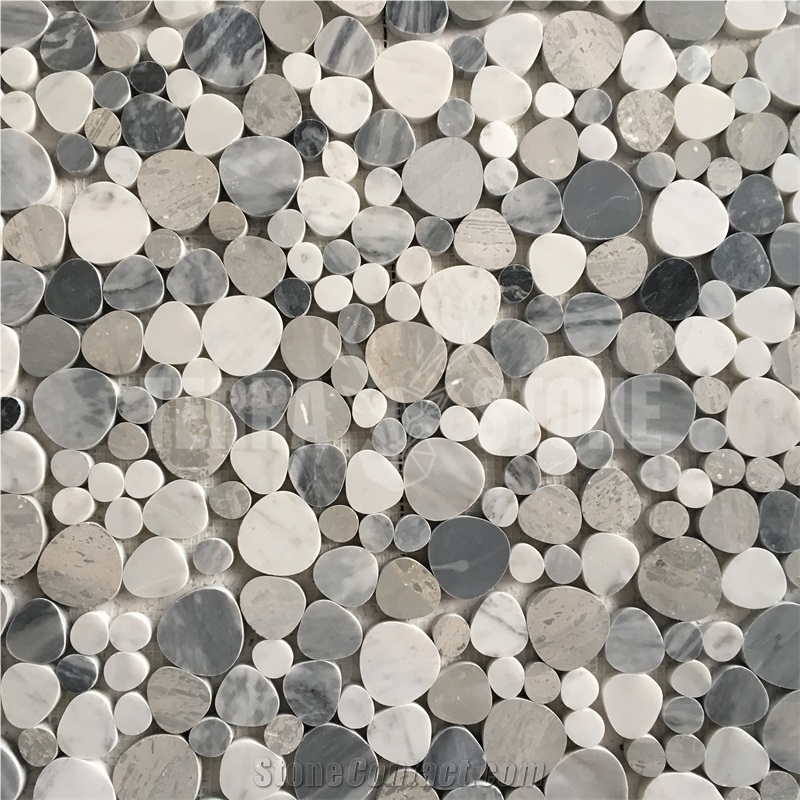 Gray And White Marble Pebble Mosaic Tile Polished Bathroom