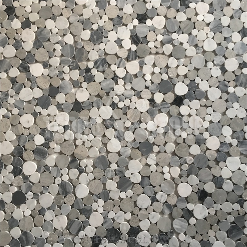 Gray And White Marble Pebble Mosaic Tile Polished Bathroom