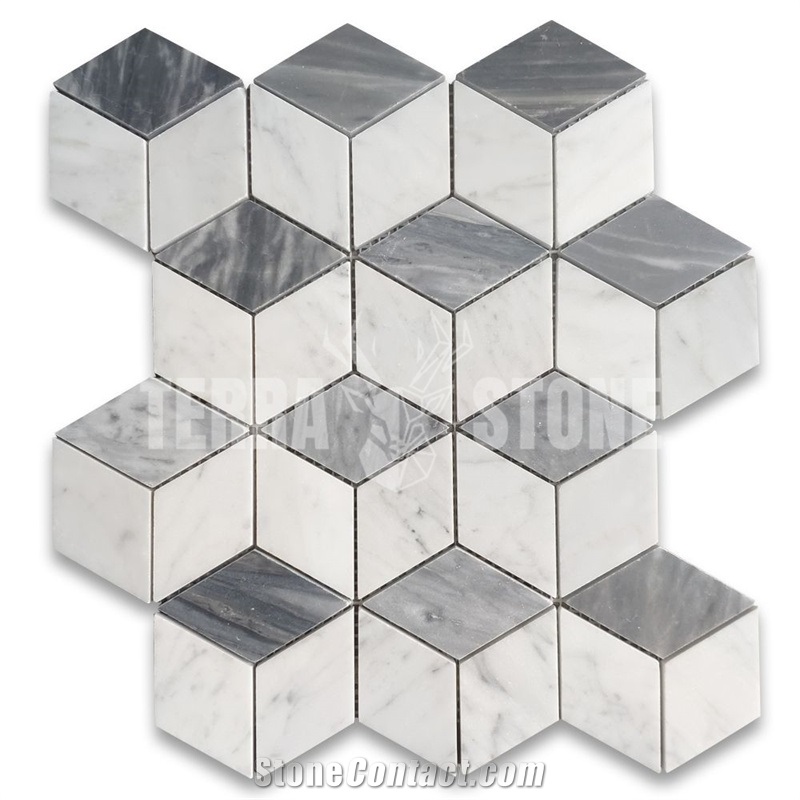 Gray White Rhombus Diamond Hexagon Mosaic Tile