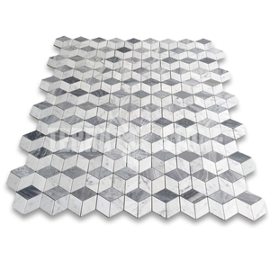 Gray White Rhombus Diamond Hexagon Mosaic Tile