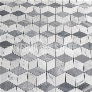 Gray White Rhombus Diamond Hexagon Mosaic Tile