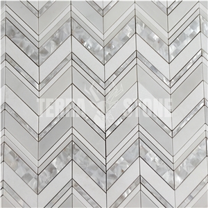 Greece Thassos White Marble Pearl Shell Chevron Mosaic Tile