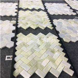 Green Blue Marble Mosaic Hexagon And Herringbone Pattern