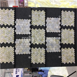 Green Blue Marble Mosaic Hexagon And Herringbone Pattern