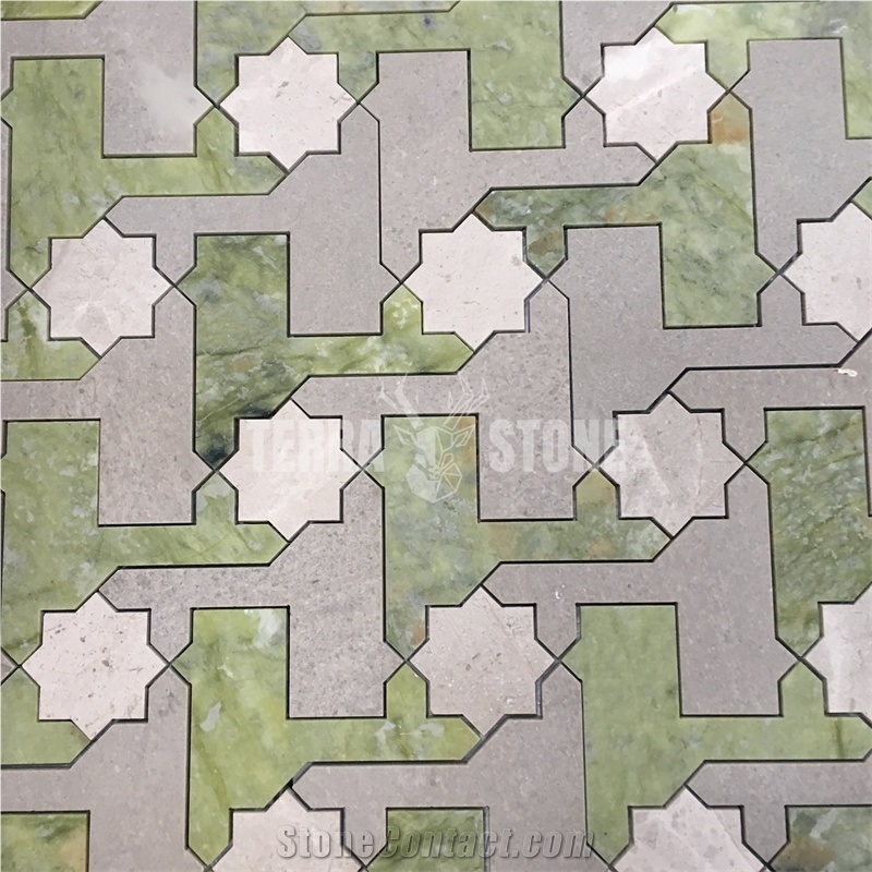 Green Marble Mosaic Waterjet-Jet Tile For Project