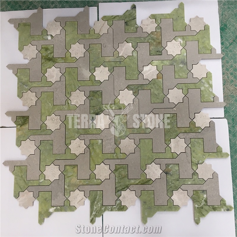 Green Marble Mosaic Waterjet-Jet Tile For Project
