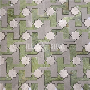 Green Marble Mosaic Waterjet-Jet Tile For Project