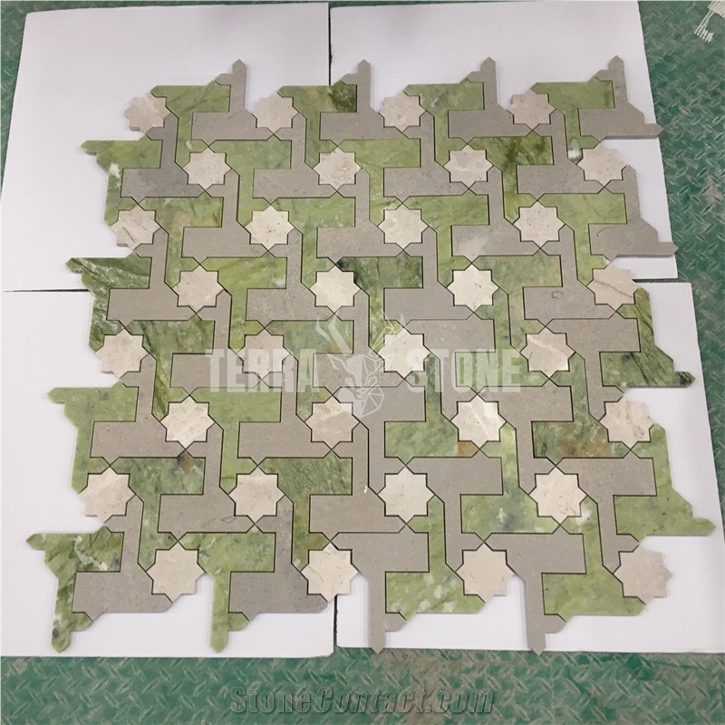 Green Marble Mosaic Waterjet-Jet Tile For Project