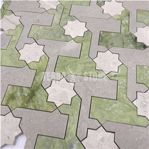 Green Marble Mosaic Waterjet-Jet Tile For Project
