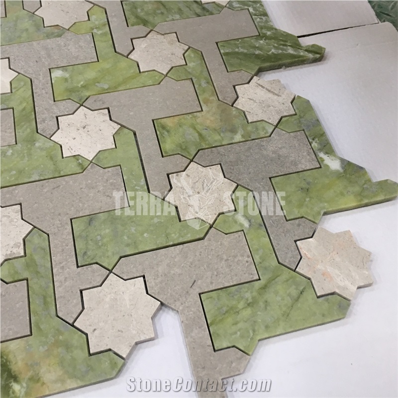 Green Marble Mosaic Waterjet-Jet Tile For Project