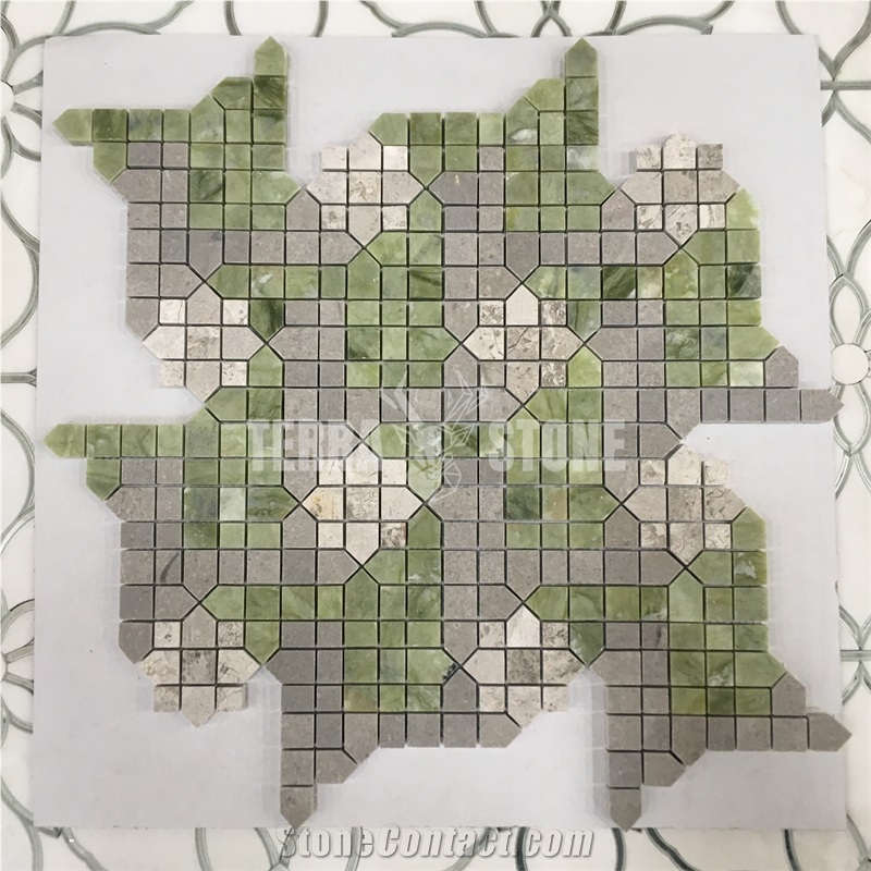 Grey And Green Marble Chips Mosaic Tile Square