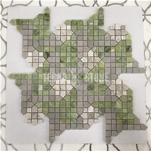 Grey And Green Marble Chips Mosaic Tile Square