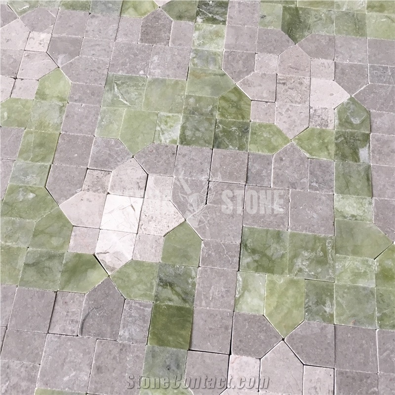 Grey And Green Marble Chips Mosaic Tile Square