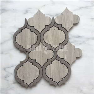 Grey Wood Grain Marble Waterjet Lantern Mosaic Tile
