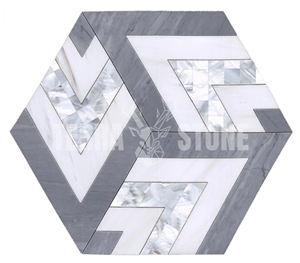 Hexagon Waterjet Mosaic Tile In Dolomite Mother Of Pearl