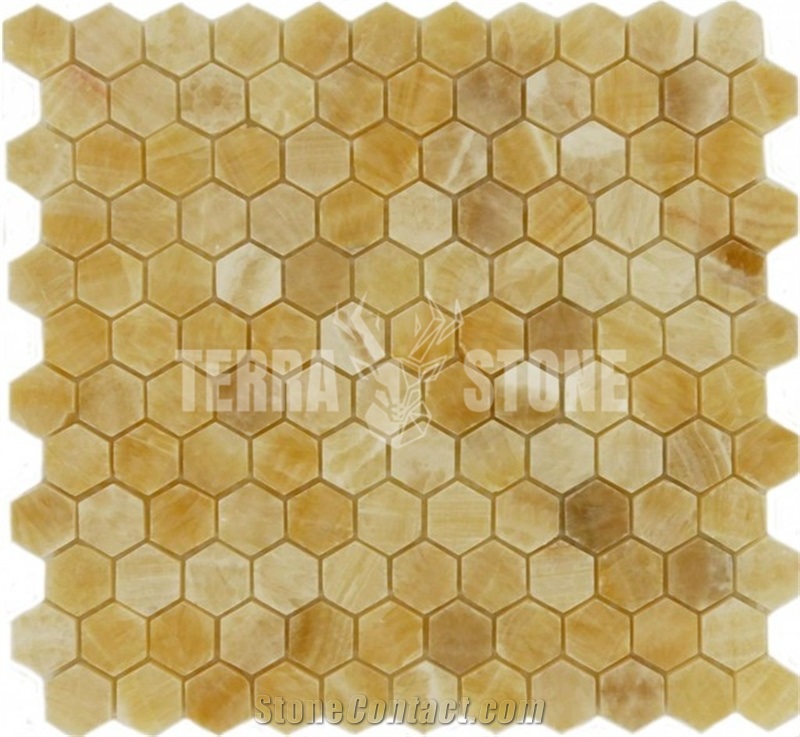 Honey Onyx Hexagon Mosaic Tile 1" For Bathroom