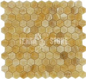 Honey Onyx Hexagon Mosaic Tile 1" For Bathroom