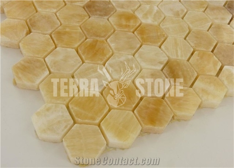 Honey Onyx Hexagon Mosaic Tile 1" For Bathroom