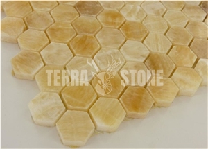 Honey Onyx Hexagon Mosaic Tile 1" For Bathroom