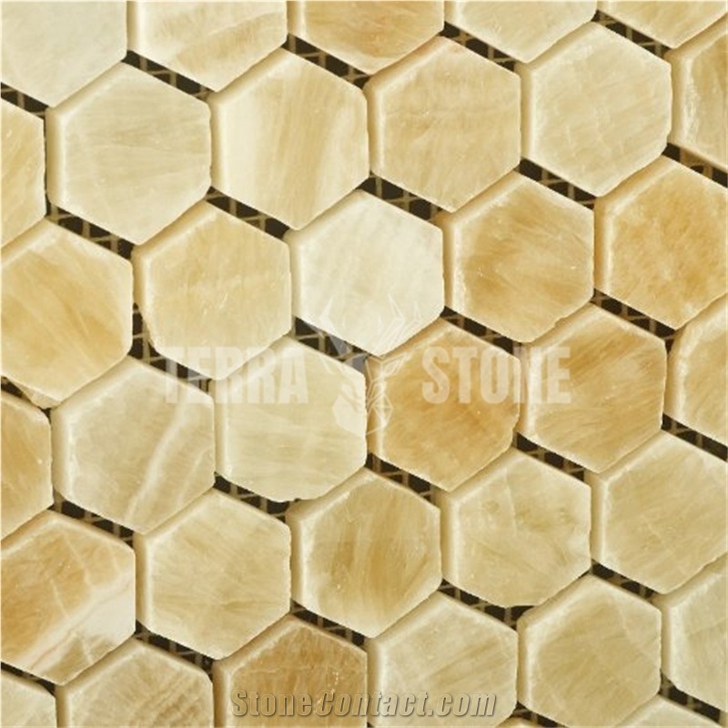 Honey Onyx Hexagon Mosaic Tile 1" For Bathroom