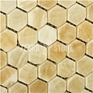 Honey Onyx Hexagon Mosaic Tile 1" For Bathroom