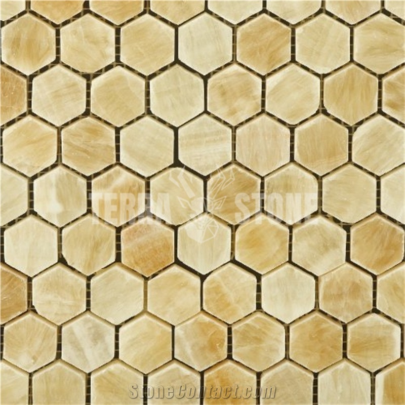 Honey Onyx Hexagon Mosaic Tile 1" For Bathroom