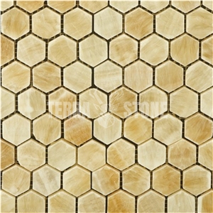 Honey Onyx Hexagon Mosaic Tile 1" For Bathroom