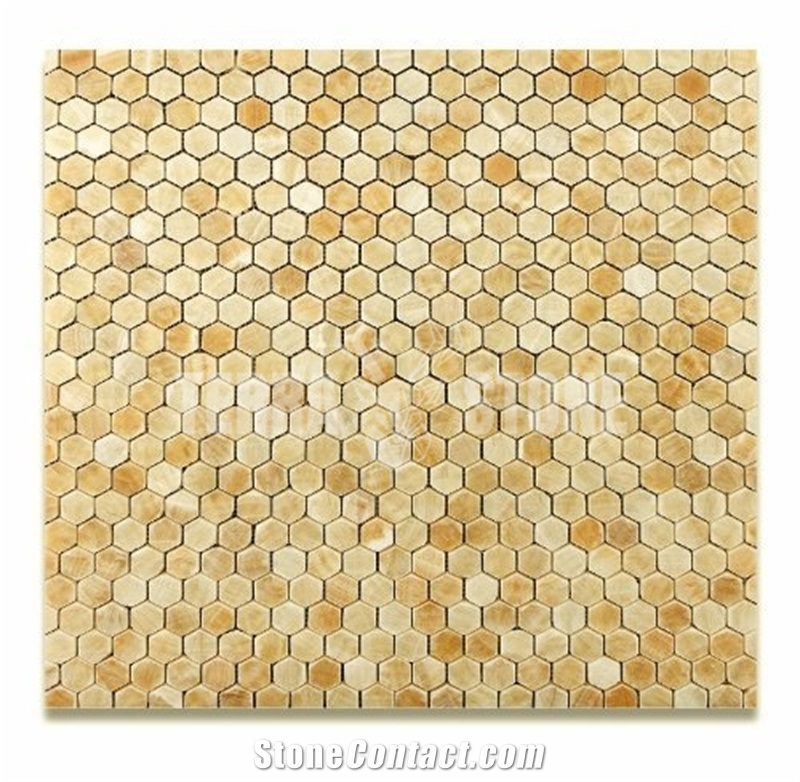 Honey Onyx Hexagon Mosaic Tile 1" For Bathroom