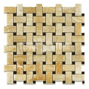 Honey Onyx Mosaic Tile Basketweave With Black Dots