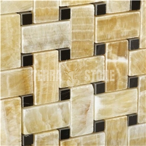 Honey Onyx Mosaic Tile Basketweave With Black Dots