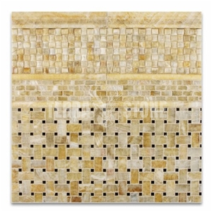 Honey Onyx Mosaic Tile Basketweave With Black Dots