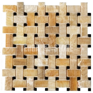 Honey Onyx Mosaic Tile Basketweave With Black Dots