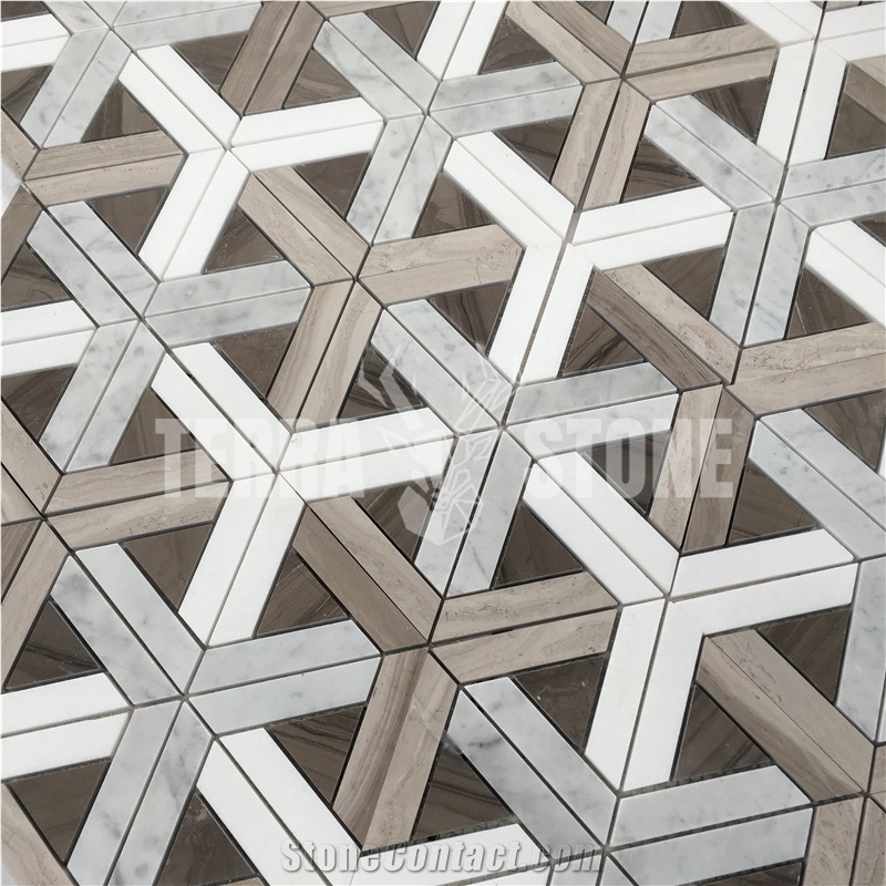 Hot Selling Carrara White New Waterjet Pattern Marble Mosaic