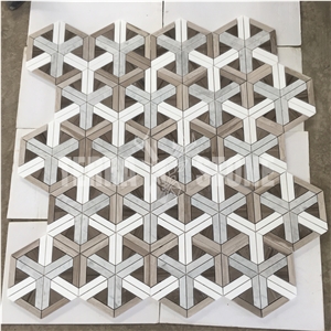 Hot Selling Carrara White New Waterjet Pattern Marble Mosaic