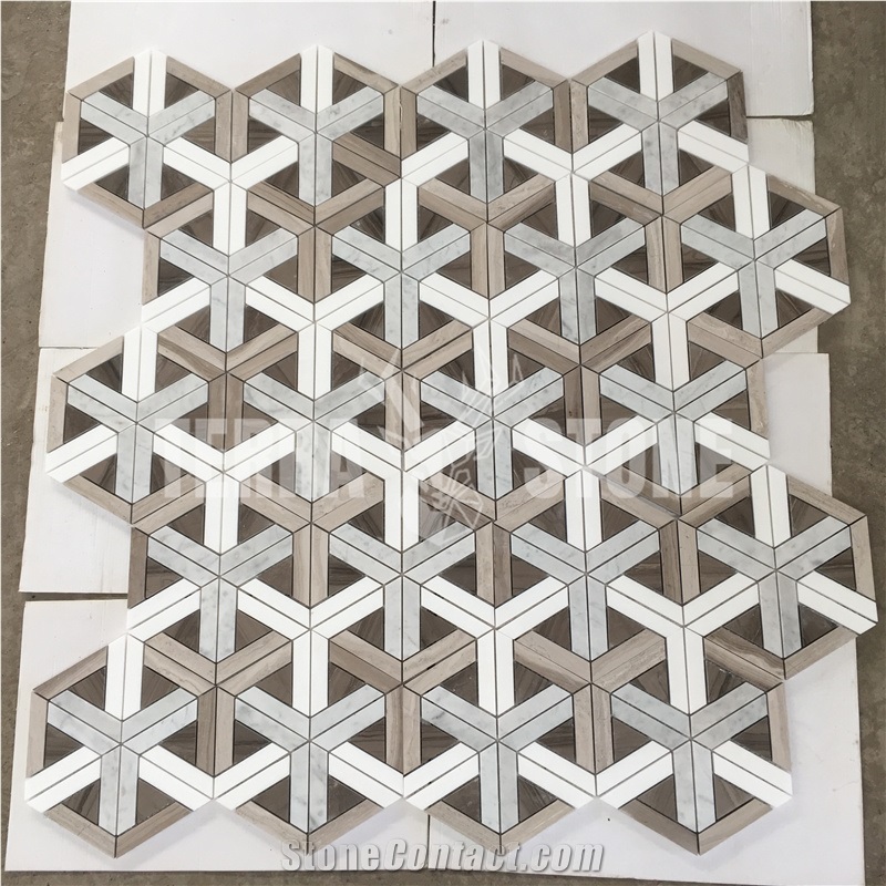 Hot Selling Carrara White New Waterjet Pattern Marble Mosaic
