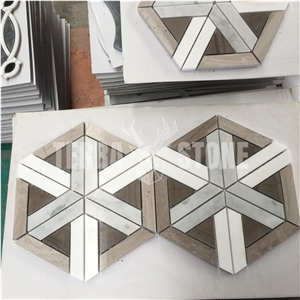Hot Selling Carrara White New Waterjet Pattern Marble Mosaic