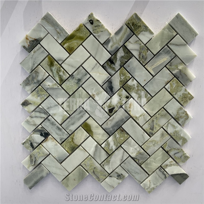 Ice Connect Marble Mosaic Basketweave Mosaic For Bathroom