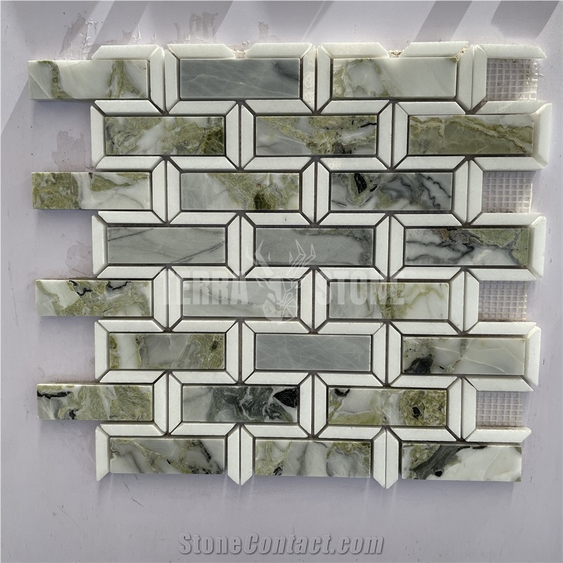 Ice Connect Marble Mosaic Basketweave Mosaic For Bathroom