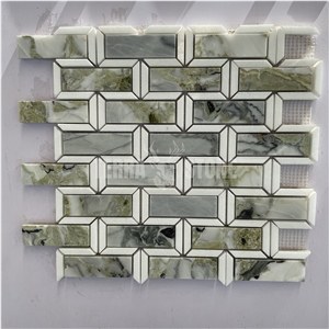 Ice Connect Marble Mosaic Basketweave Mosaic For Bathroom