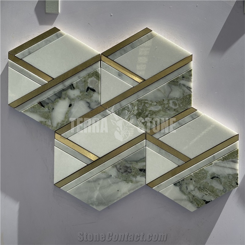 Ice Green Jade Hexagon Marble Mosaic For Kitchen Backsplash