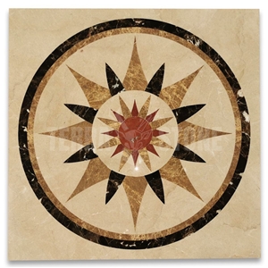 Jasmine Emperador Rojo Marble Medallion Inlay Waterjet Art