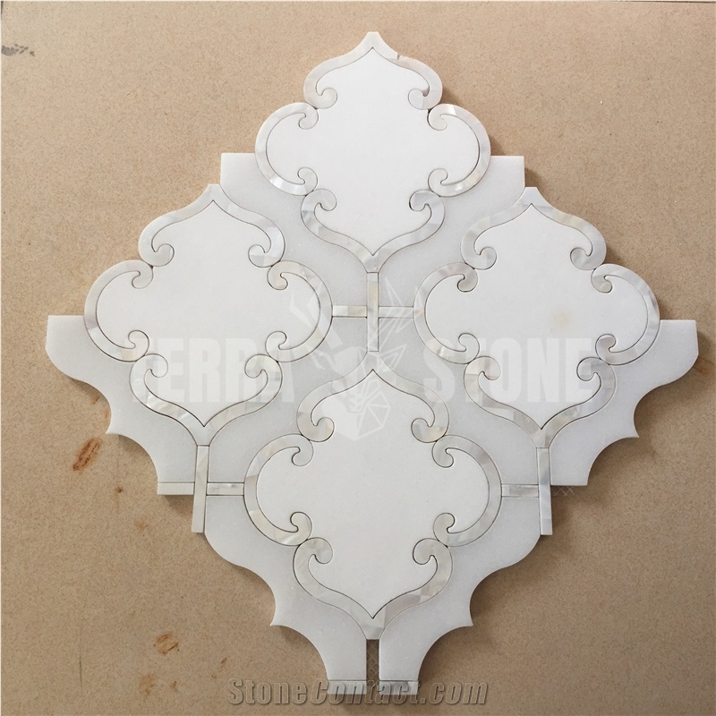 Lantern Mosaic Tile White Marble Mother Pearl Shell Waterjet