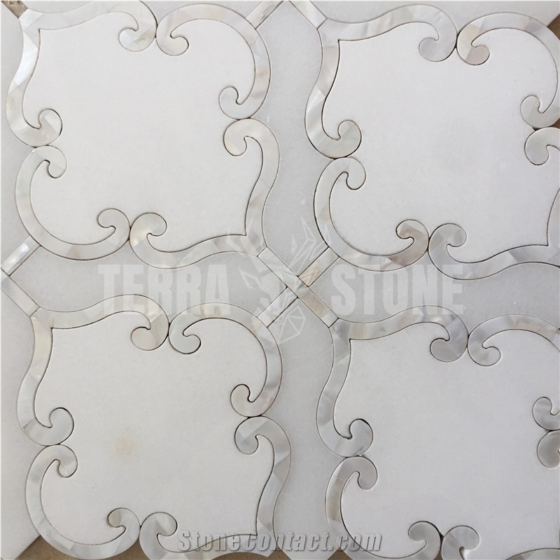 Lantern Mosaic Tile White Marble Mother Pearl Shell Waterjet