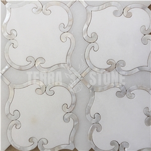 Lantern Mosaic Tile White Marble Mother Pearl Shell Waterjet
