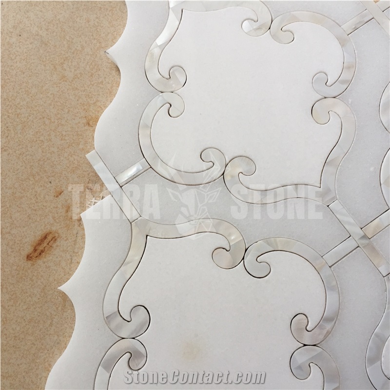 Lantern Mosaic Tile White Marble Mother Pearl Shell Waterjet
