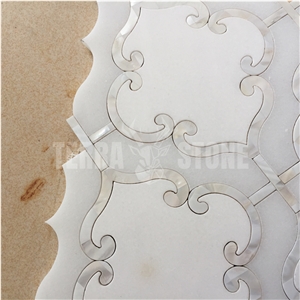 Lantern Mosaic Tile White Marble Mother Pearl Shell Waterjet